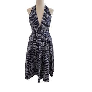 J. Crew Navy + White Polka Dot Halter Top Midi Dress Cotton size 0